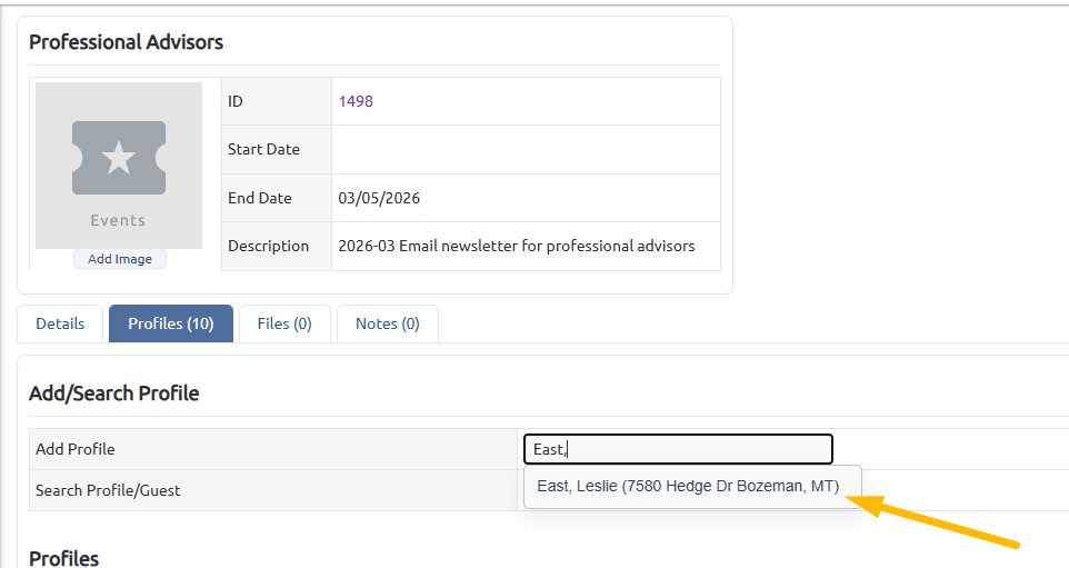 Professional advisor add profile to campaign