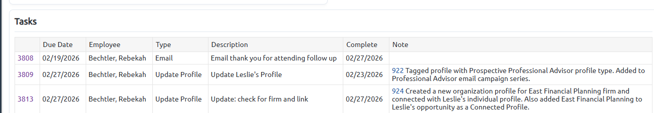 Professional advisor completed task update profile