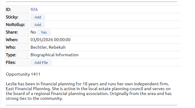 Professional advisor biographical information note