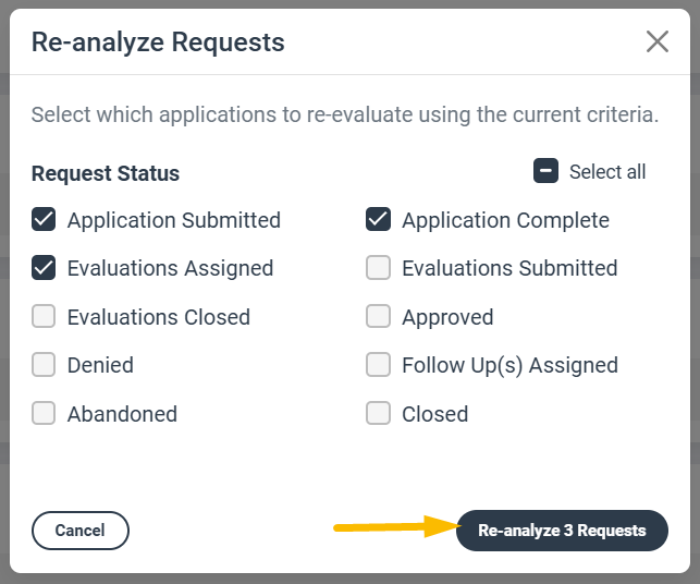 Re-analyze requests confirmation