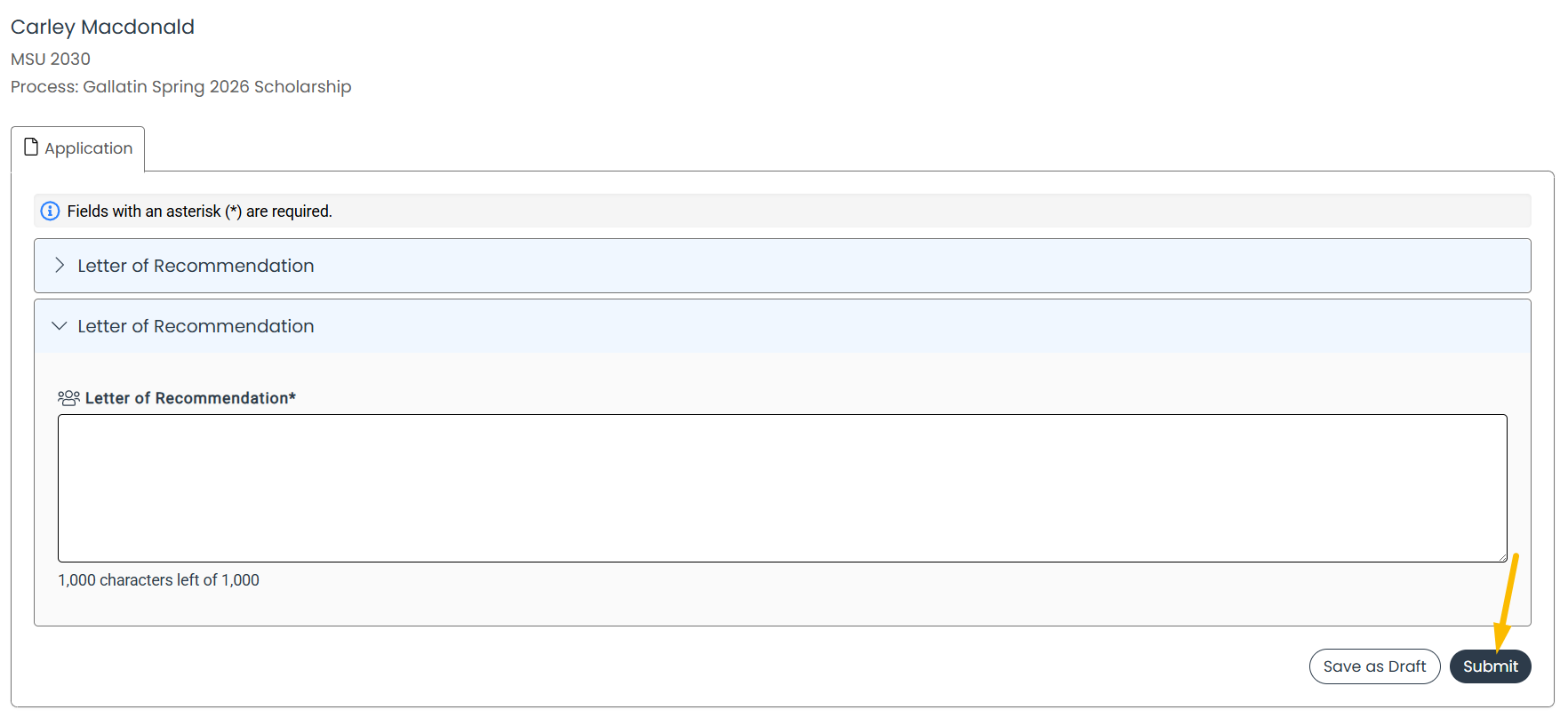 Save as draft and submit buttons