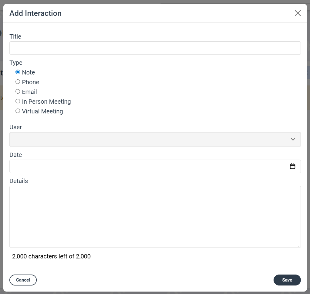 Add Interaction window