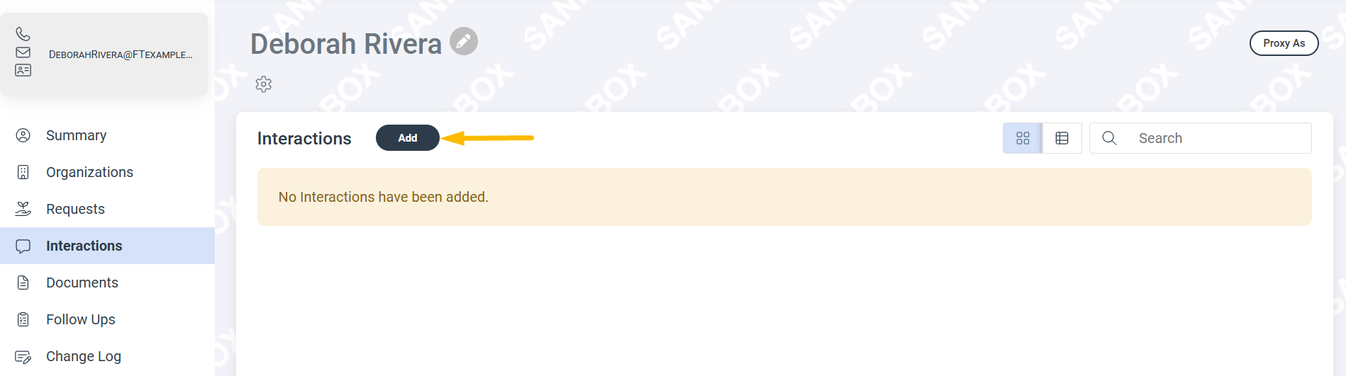 Add Interaction button