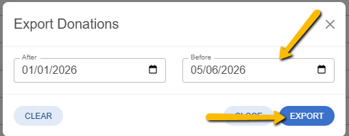 filter and export button