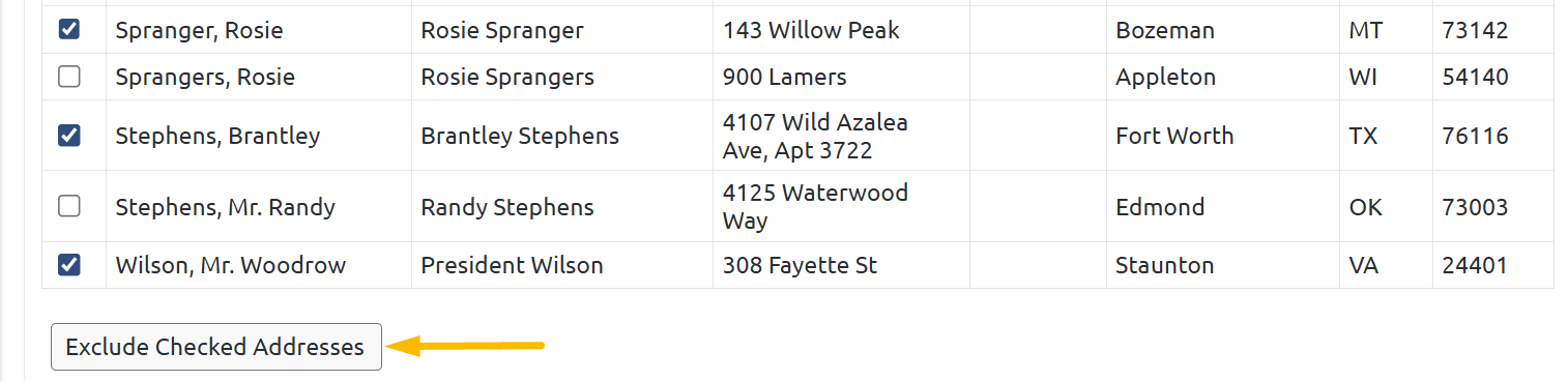 exclude checked addresses