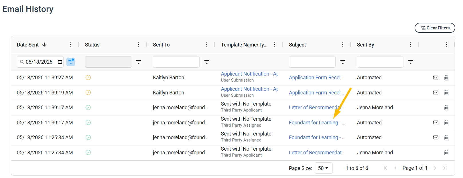 Email subject link