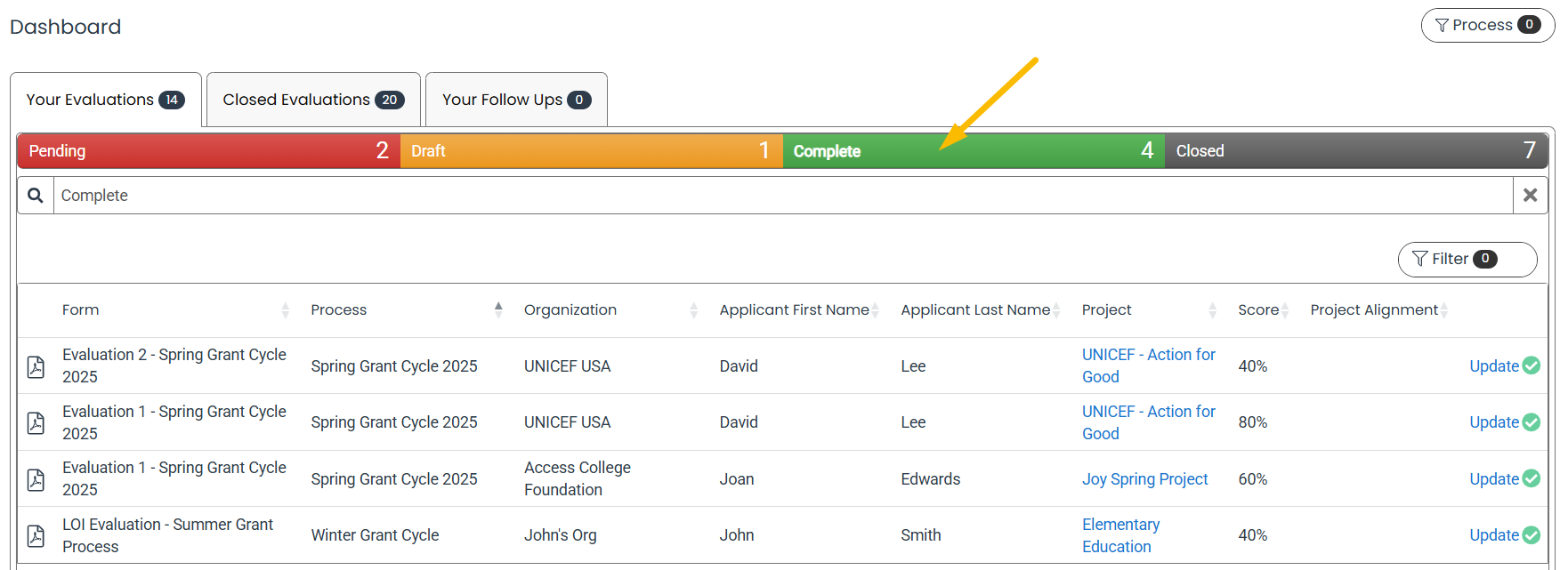 Evaluation status bar