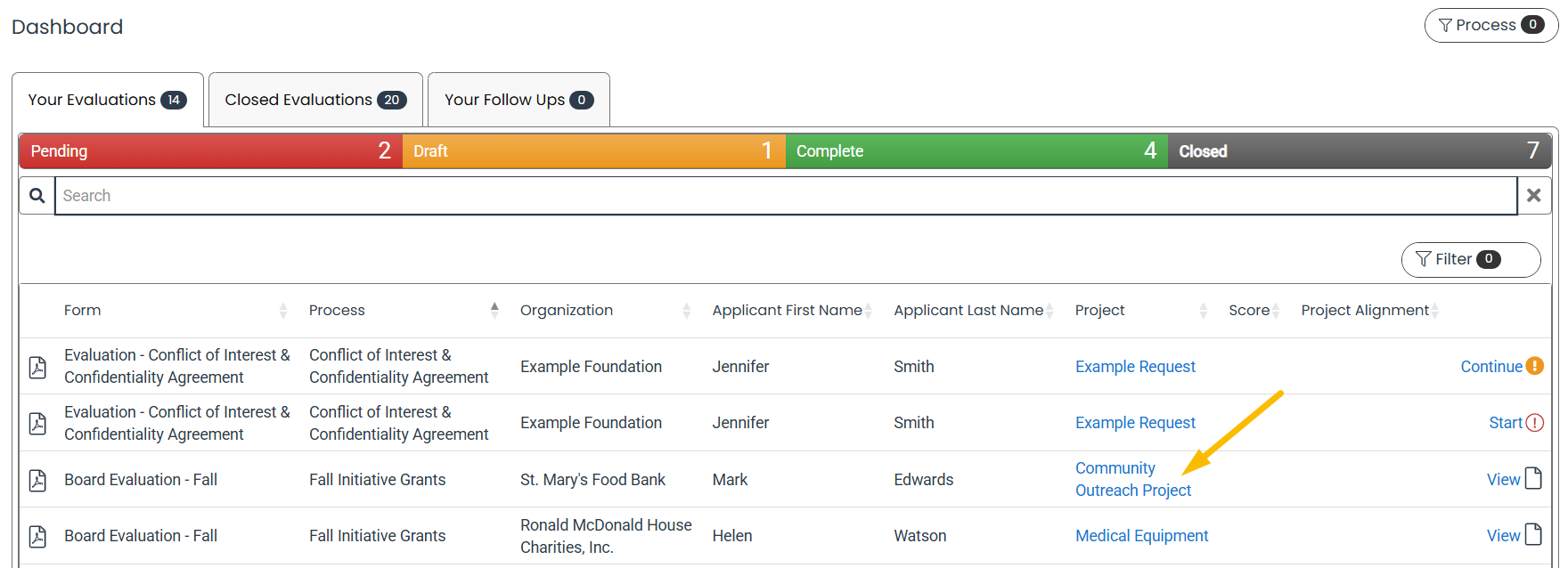 Project Name link