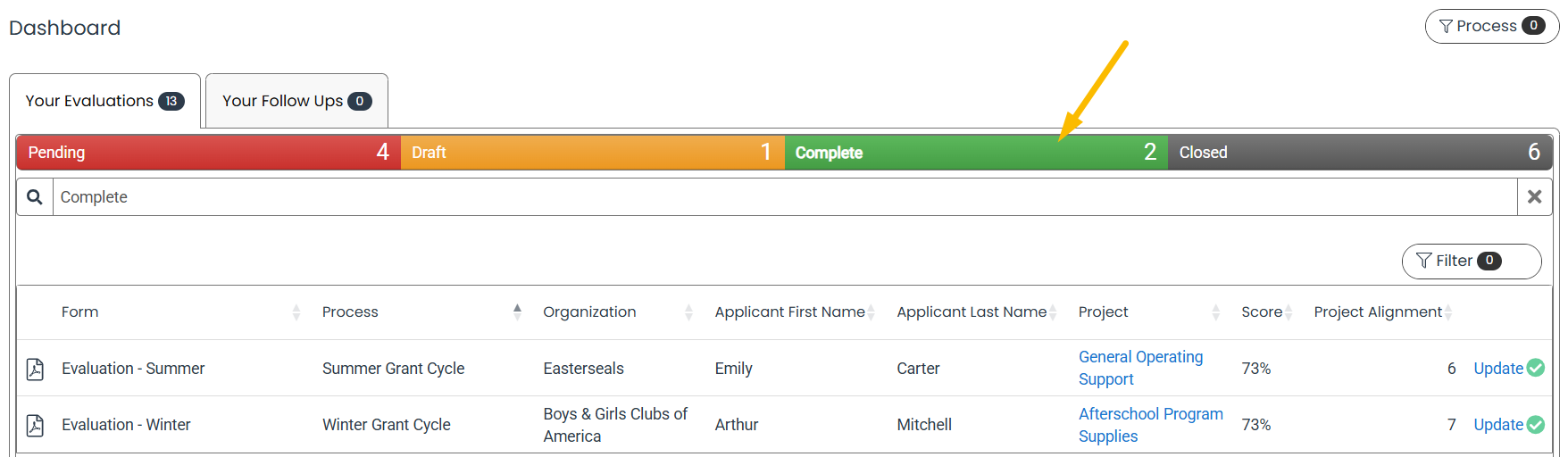 Evaluation status bar