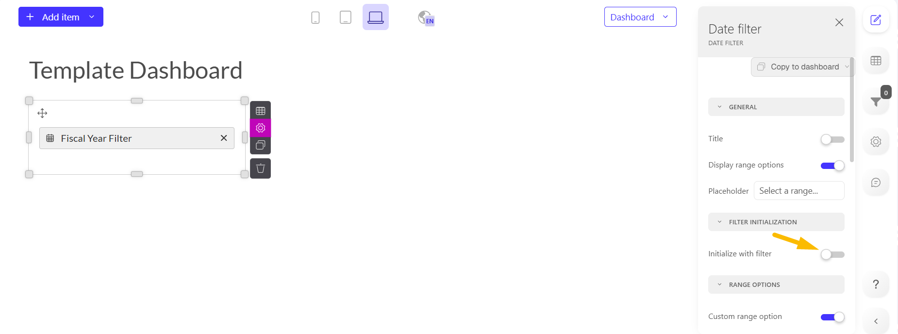 initialize with filter toggle