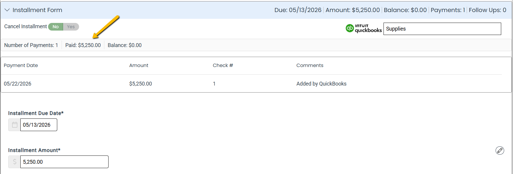 Paid field on installment
