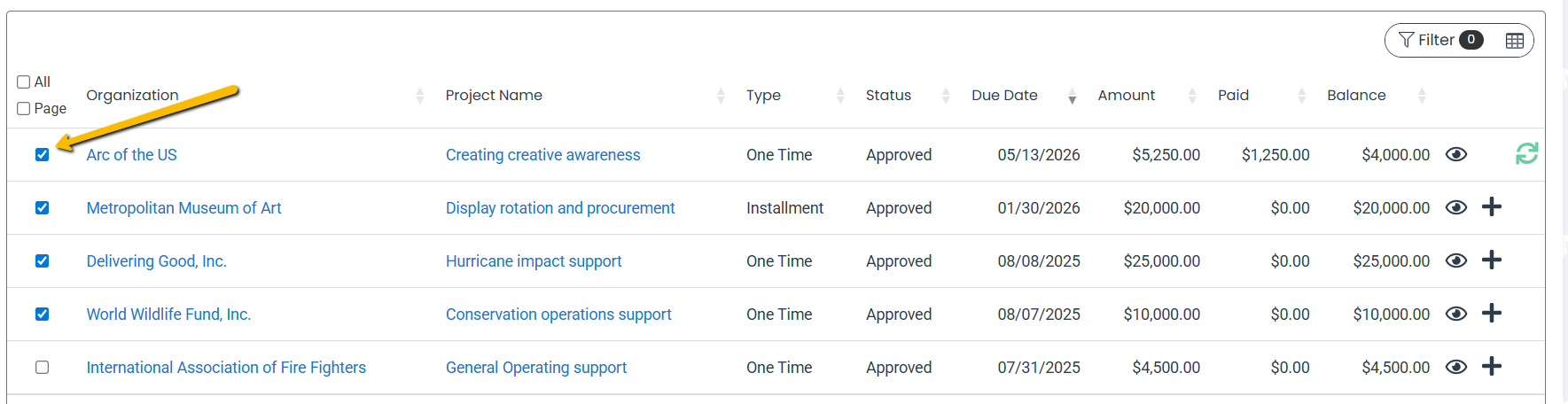 installment checkboxes