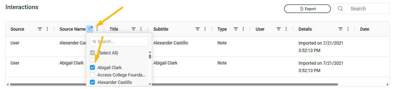 Filter checkboxes