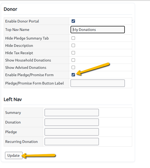 pledge/form box and update button