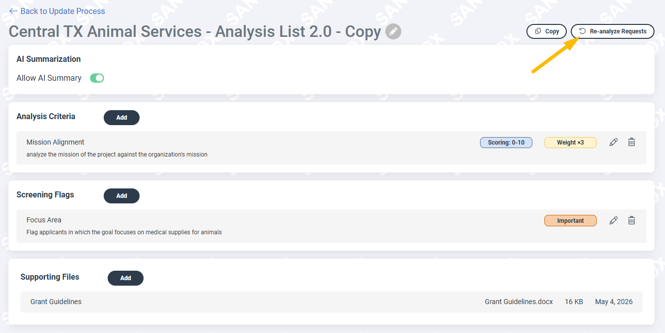 Re-analyze requests