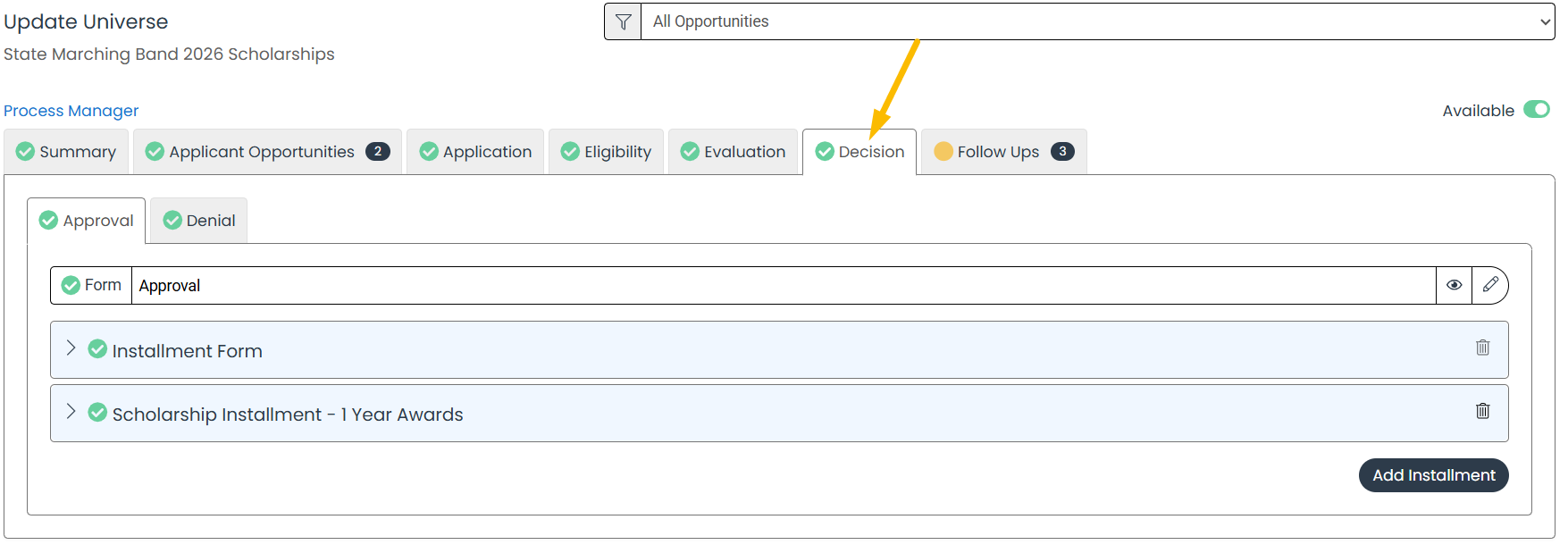 decision tab