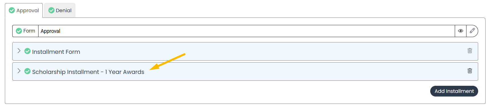 installment form name