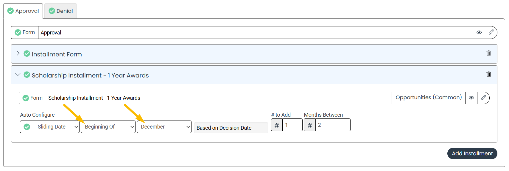 sliding date option
