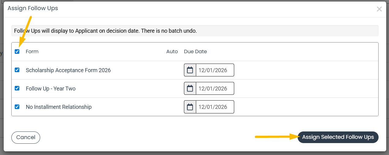 assign selected follow ups