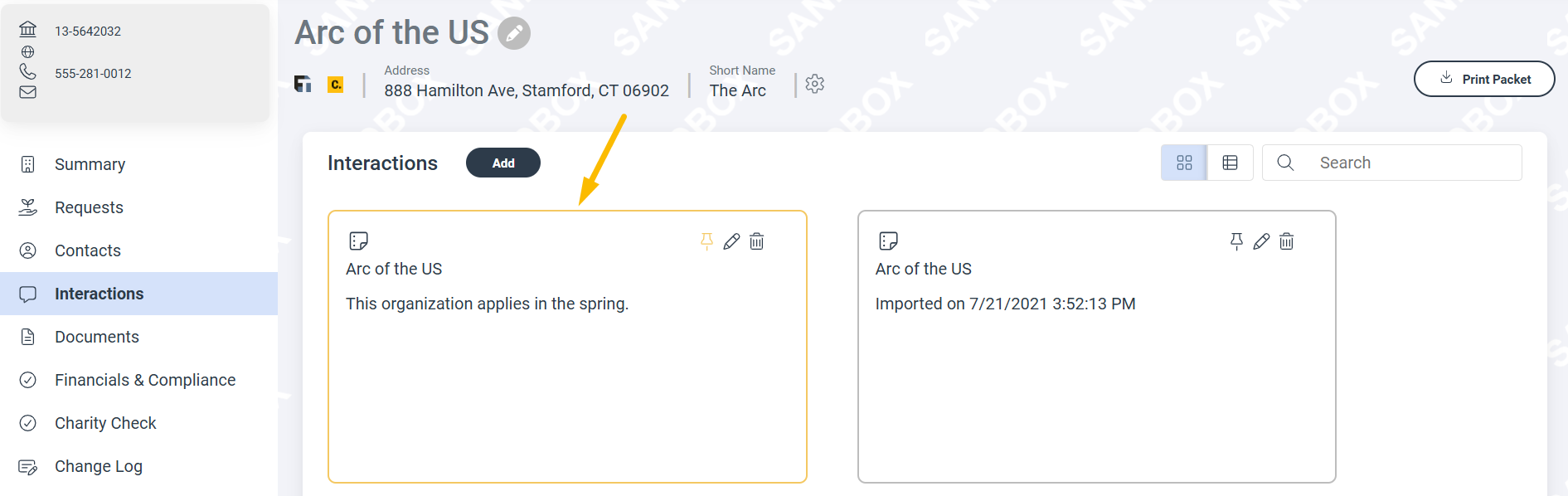 Pinned interaction indicator