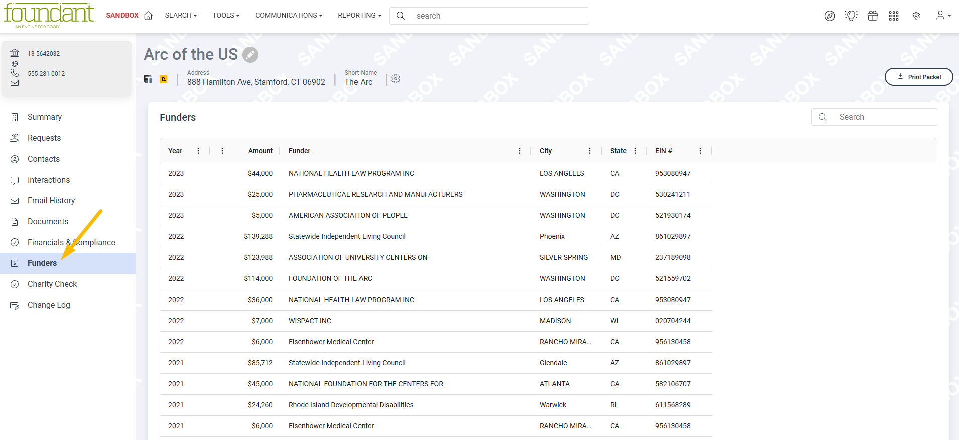 Funders page
