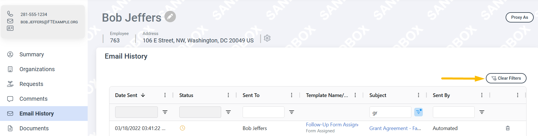 Clear Filters button