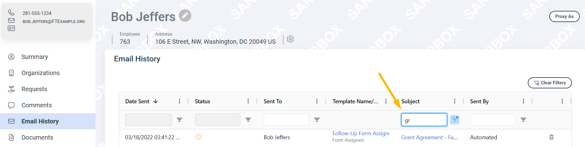 Column search field