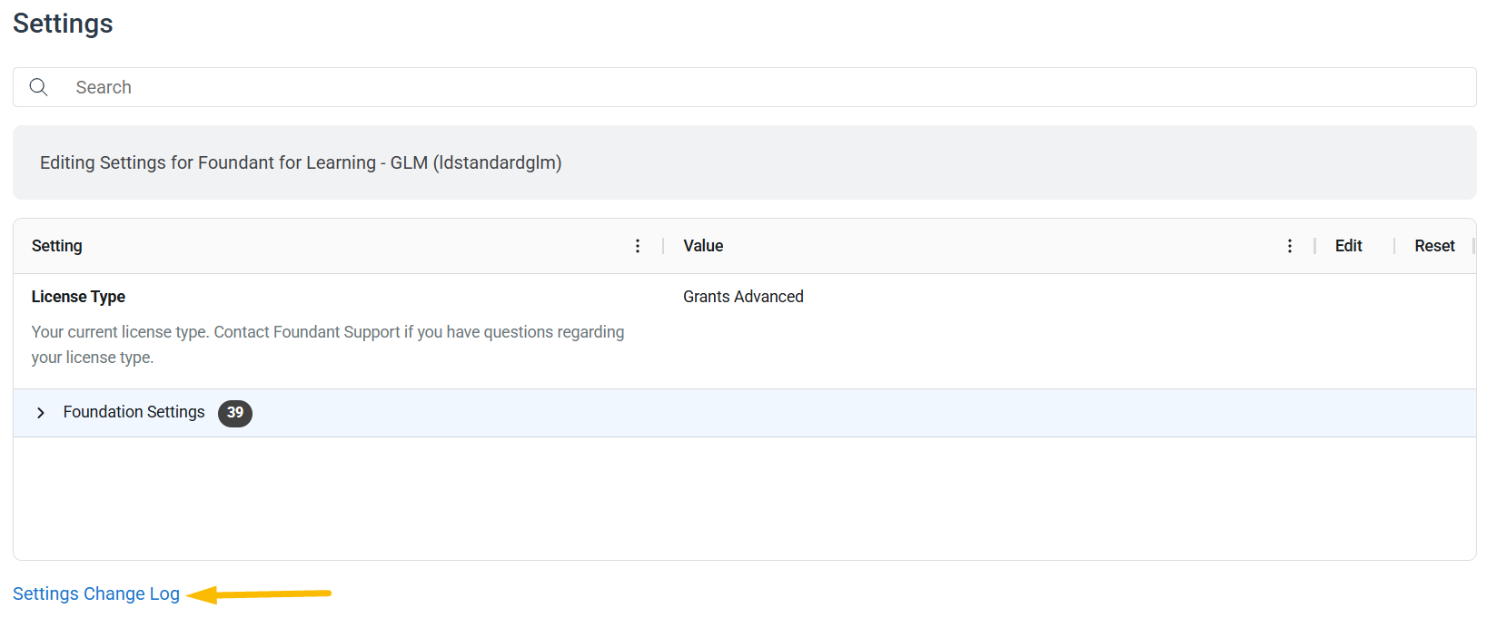 Settings Change Log