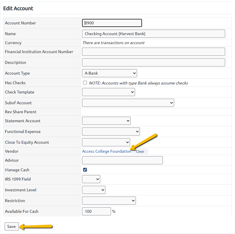 vendor and save button