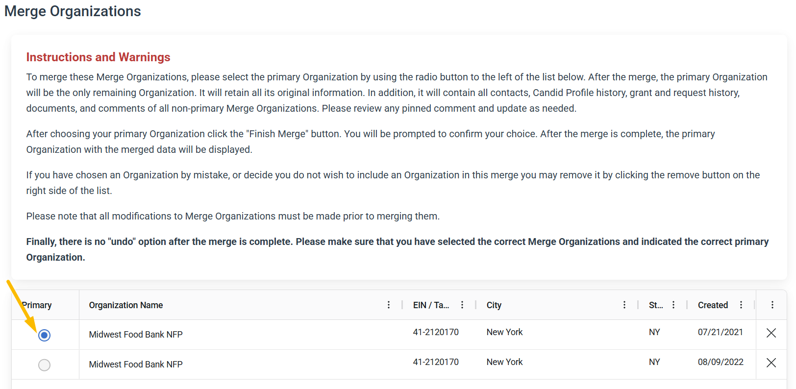 primary radio button