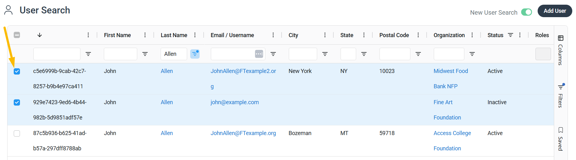 user checkbox