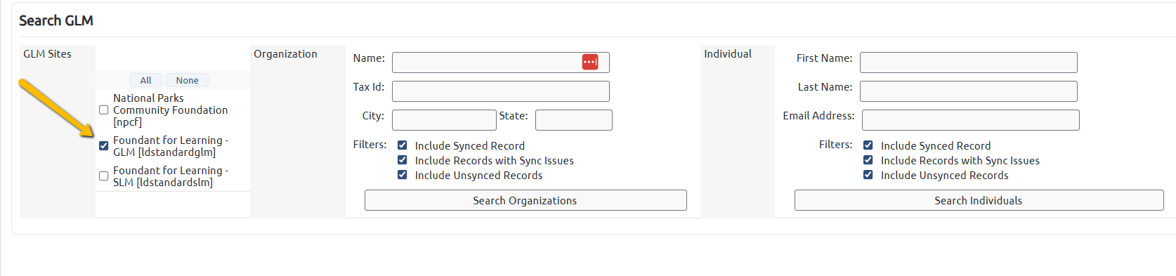 GLM check box