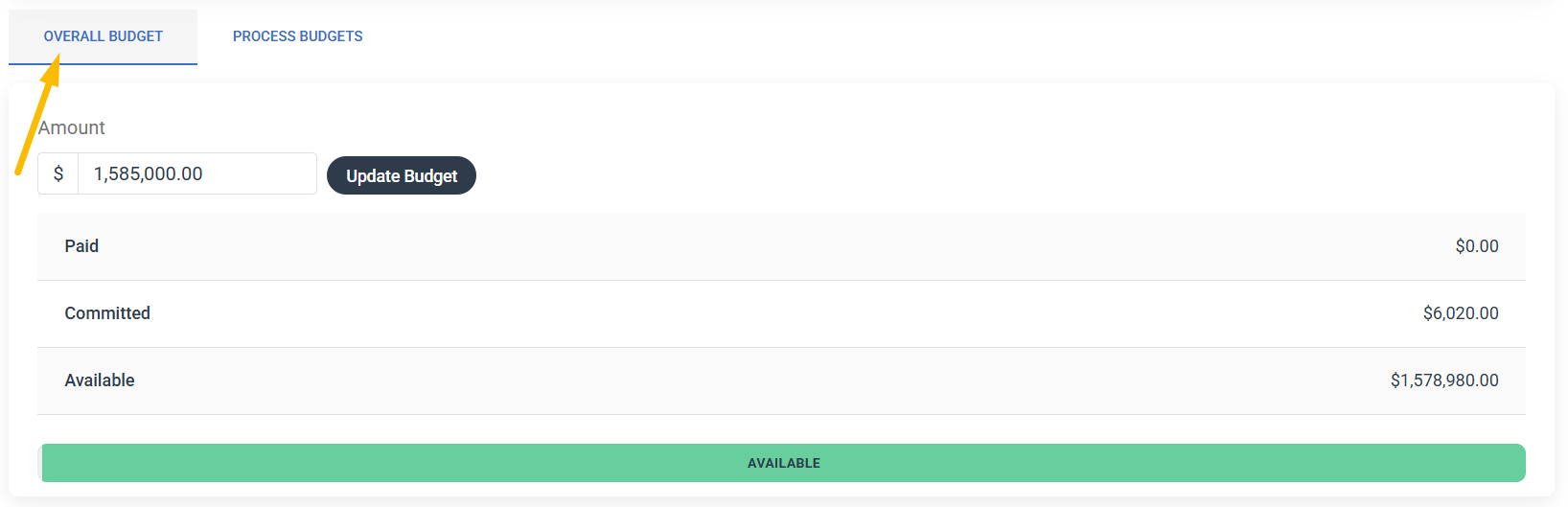 overall budget tab