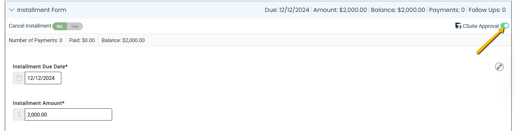 installment form toggle
