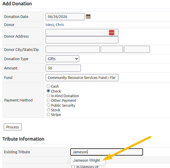 search existing tribute