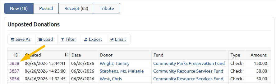 donation id for non-notify tribute
