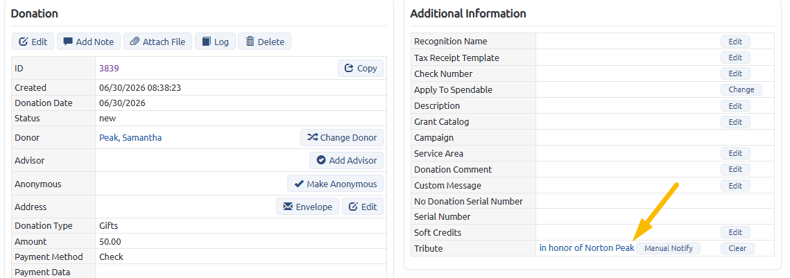 linked tribute record before deletion