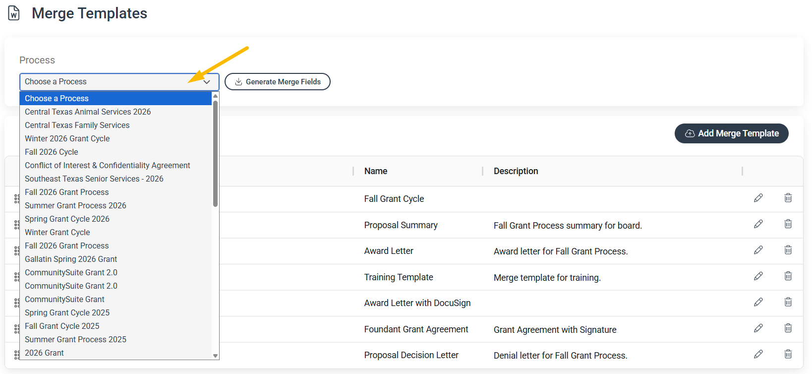 process drop down