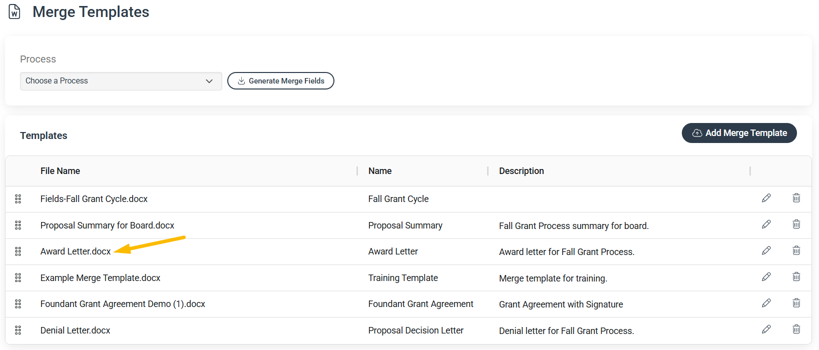 merge templates page