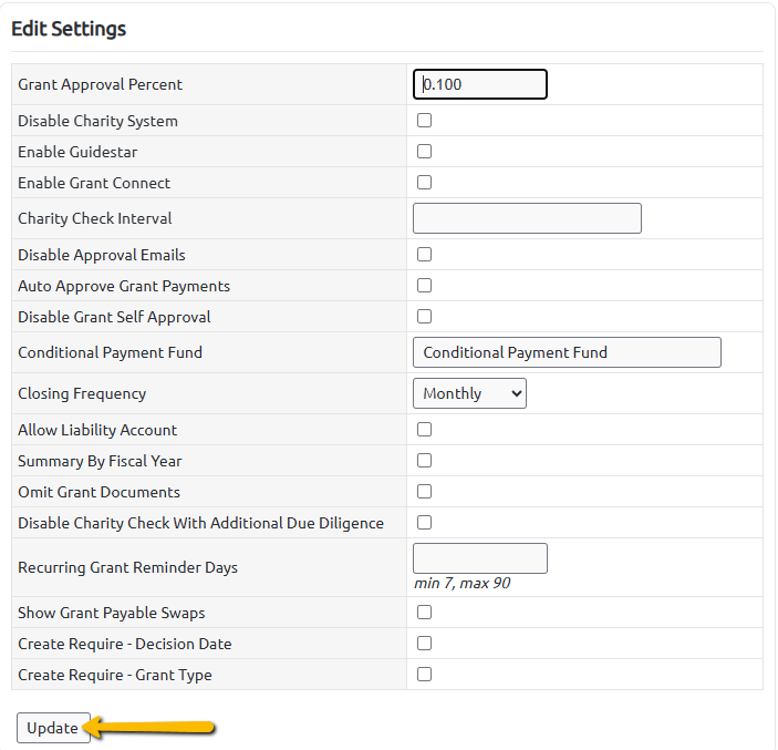 update settings