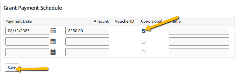 conditional box and save button