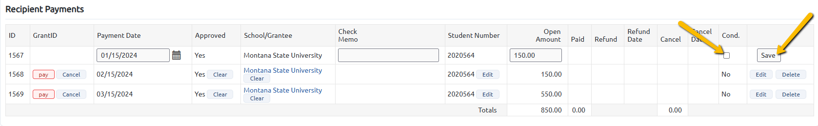 conditional box and save button