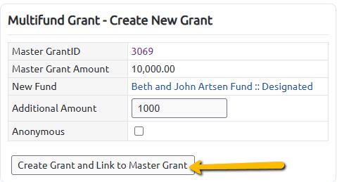 create grant and link to master grant