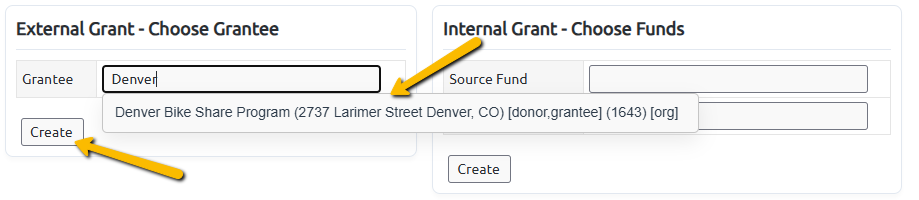 grantee and create button