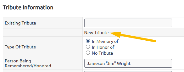 new tribute from donation record