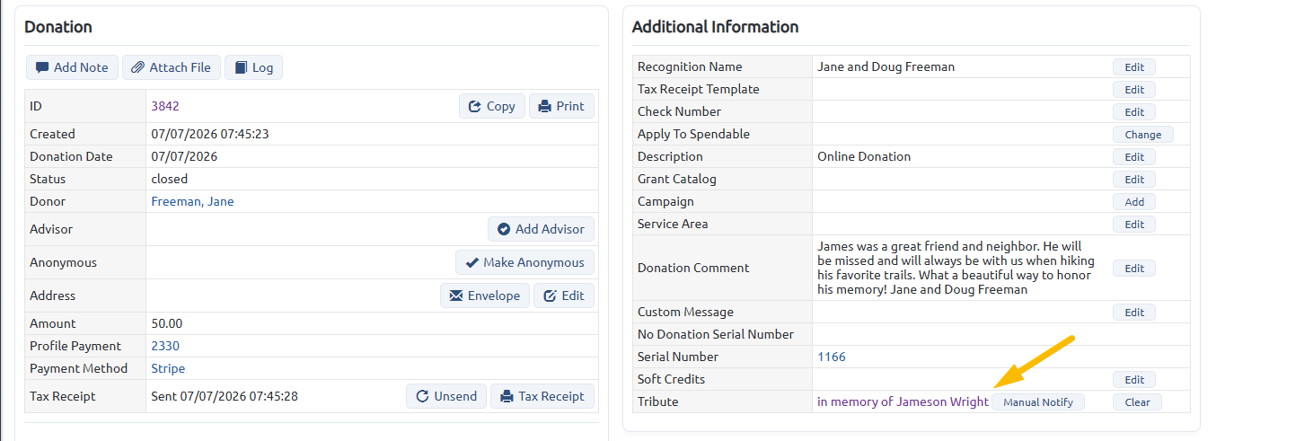 giving hub donation tribute