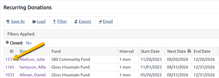 recurring donation id