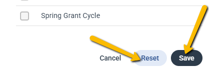 reset and save button