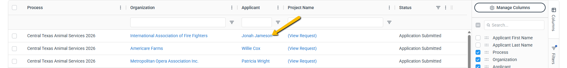 applicant name