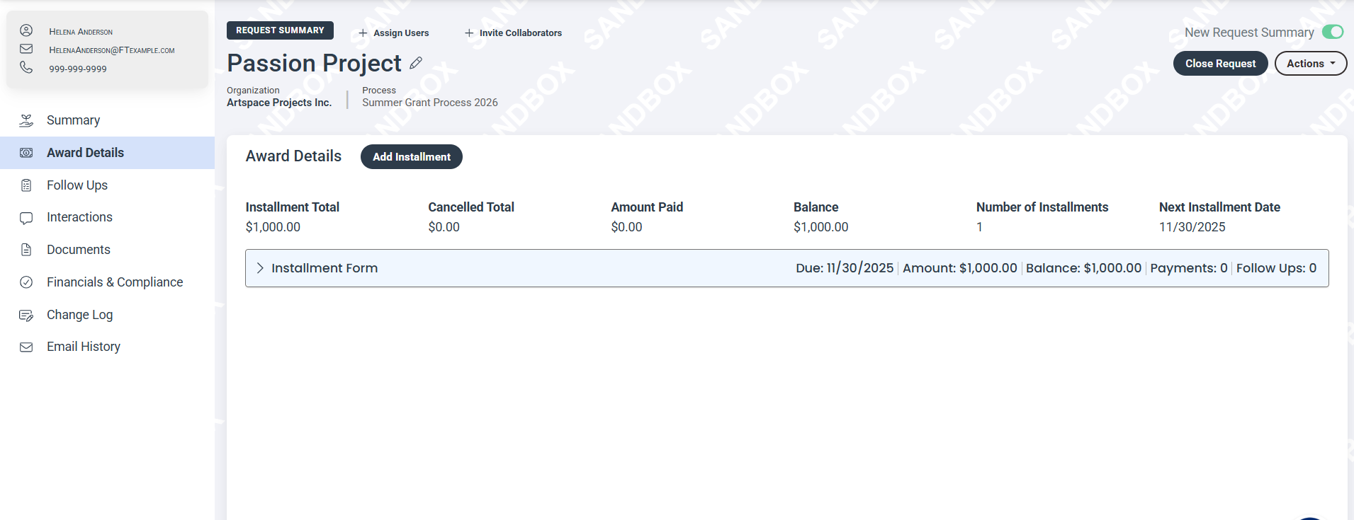 award details page